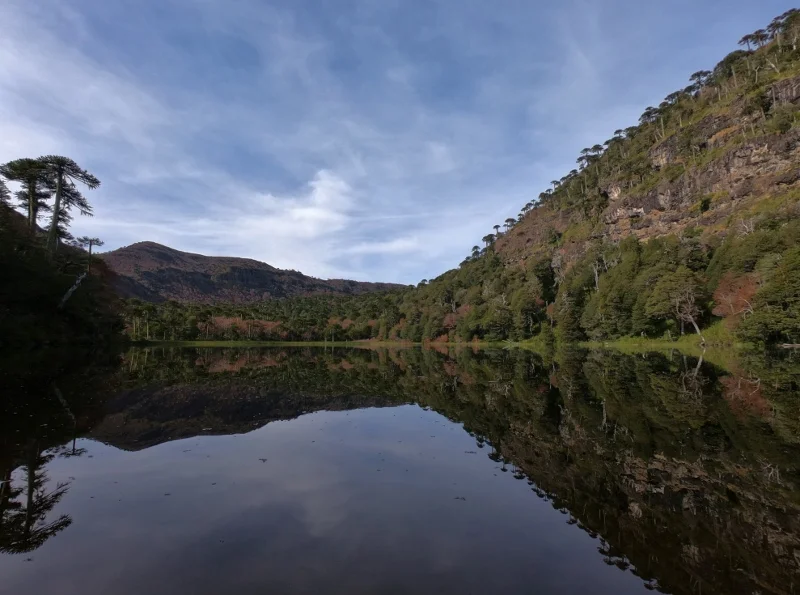 Reflejo del bosque sobre Laguna Verde en otoño