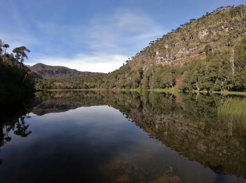 Laguna Verde bajo un cielo despejado en el Parque Tolhuaca